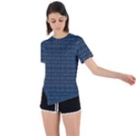 Blue Diamonds Motif Fancy Pattern Design Asymmetrical Short Sleeve Sports Tee