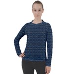 Blue Diamonds Motif Fancy Pattern Design Women s Pique Long Sleeve Tee