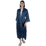 Blue Diamonds Motif Fancy Pattern Design Maxi Satin Kimono