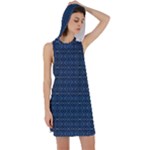 Blue Diamonds Motif Fancy Pattern Design Racer Back Hoodie Dress