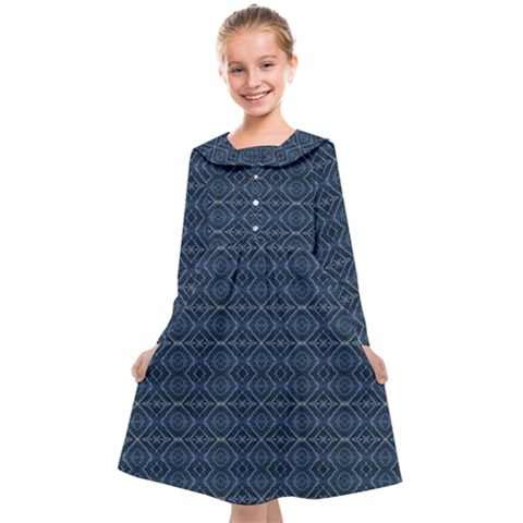 Blue Diamonds Motif Fancy Pattern Design Kids  Midi Sailor Dress from ArtsNow.com