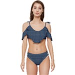 Blue Diamonds Motif Fancy Pattern Design Ruffle Edge Tie Up Bikini Set	