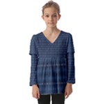 Blue Diamonds Motif Fancy Pattern Design Kids  V Neck Casual Top