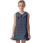 Blue Diamonds Motif Fancy Pattern Design Kids  Pilgrim Collar Ruffle Hem Dress