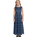 Blue Diamonds Motif Fancy Pattern Design Kids  Satin Sleeveless Maxi Dress