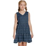 Blue Diamonds Motif Fancy Pattern Design Kids  Sleeveless Tiered Mini Dress