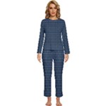 Blue Diamonds Motif Fancy Pattern Design Womens  Long Sleeve Lightweight Pajamas Set