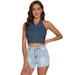 Blue Diamonds Motif Fancy Pattern Design Backless Halter Cami Shirt