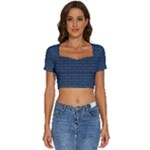 Blue Diamonds Motif Fancy Pattern Design Short Sleeve Square Neckline Crop Top 