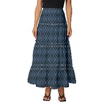 Blue Diamonds Motif Fancy Pattern Design Tiered Ruffle Maxi Skirt