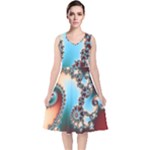 Fractal Spiral Art Math Abstract V-Neck Midi Sleeveless Dress 