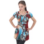 Fractal Spiral Art Math Abstract Puff Sleeve Tunic Top