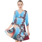 Fractal Spiral Art Math Abstract Quarter Sleeve Front Wrap Dress