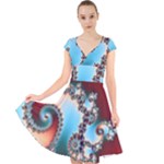 Fractal Spiral Art Math Abstract Cap Sleeve Front Wrap Midi Dress