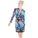 Fractal Spiral Art Math Abstract Button Long Sleeve Dress