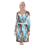 Fractal Spiral Art Math Abstract Long Sleeve Velvet Front Wrap Dress