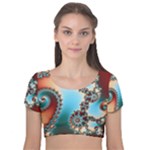 Fractal Spiral Art Math Abstract Velvet Short Sleeve Crop Top 