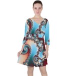 Fractal Spiral Art Math Abstract Quarter Sleeve Ruffle Waist Dress