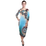 Fractal Spiral Art Math Abstract Quarter Sleeve Midi Velour Bodycon Dress