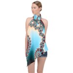 Fractal Spiral Art Math Abstract Halter Asymmetric Satin Top