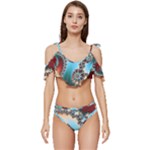 Fractal Spiral Art Math Abstract Ruffle Edge Tie Up Bikini Set	