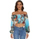 Fractal Spiral Art Math Abstract Long Sleeve Crinkled Weave Crop Top