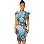 Fractal Spiral Art Math Abstract Vintage Frill Sleeve V-Neck Bodycon Dress