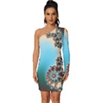 Fractal Spiral Art Math Abstract Long Sleeve One Shoulder Mini Dress