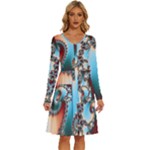 Fractal Spiral Art Math Abstract Long Sleeve Dress With Pocket