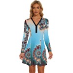 Fractal Spiral Art Math Abstract Long Sleeve Deep V Mini Dress 