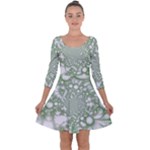 Green Abstract Fractal Background Texture Quarter Sleeve Skater Dress
