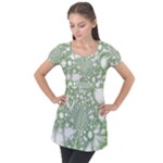 Green Abstract Fractal Background Texture Puff Sleeve Tunic Top