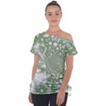 Green Abstract Fractal Background Texture Off Shoulder Tie-Up Tee