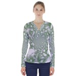 Green Abstract Fractal Background Texture V-Neck Long Sleeve Top