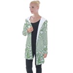 Green Abstract Fractal Background Texture Longline Hooded Cardigan