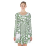 Green Abstract Fractal Background Texture Long Sleeve Velvet V-neck Dress