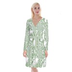 Green Abstract Fractal Background Texture Long Sleeve Velvet Front Wrap Dress