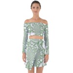 Green Abstract Fractal Background Texture Off Shoulder Top with Skirt Set