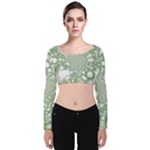 Green Abstract Fractal Background Texture Velvet Long Sleeve Crop Top