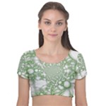 Green Abstract Fractal Background Texture Velvet Short Sleeve Crop Top 