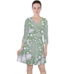 Green Abstract Fractal Background Texture Quarter Sleeve Ruffle Waist Dress