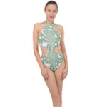 Green Abstract Fractal Background Texture Halter Side Cut Swimsuit