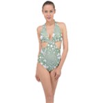 Green Abstract Fractal Background Texture Halter Front Plunge Swimsuit