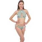 Green Abstract Fractal Background Texture Cross Front Halter Bikini Set