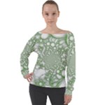 Green Abstract Fractal Background Texture Off Shoulder Long Sleeve Velour Top