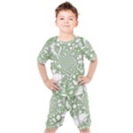 Green Abstract Fractal Background Texture Kids  Tee and Shorts Set