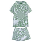 Green Abstract Fractal Background Texture Kids  Swim Tee and Shorts Set