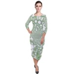 Green Abstract Fractal Background Texture Quarter Sleeve Midi Velour Bodycon Dress