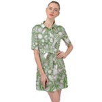 Green Abstract Fractal Background Texture Belted Shirt Dress