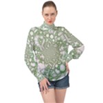 Green Abstract Fractal Background Texture High Neck Long Sleeve Chiffon Top